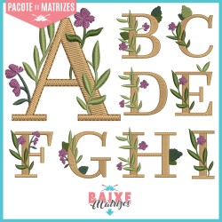 Pacote de Matrizes de Bordado - Alfabeto Floral