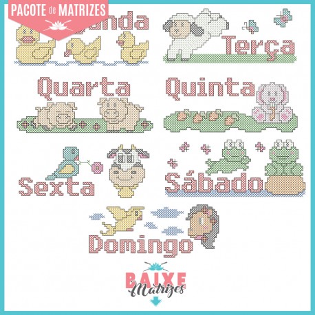Pacote de Matrizes Semaninha Xadrez (Pontos Leves) para download imediato  na E-Bordados